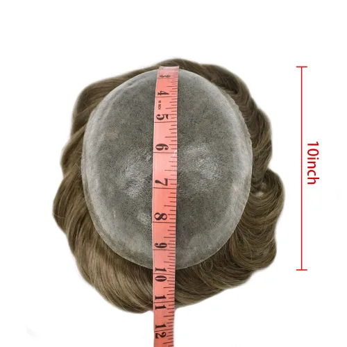 Miniatura 6 de Toupee Men Hairpiece Full Poly Toupee para hombres Cabello humano 77 colores PU inyección Mens Toupee sistema de reemplazo de cabello humano