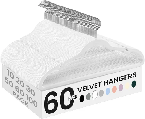 Miniatura 9 de SONGMICS Paquete de 30 perchas de terciopelo antideslizantes con muescas para el hombro, barra para pantalones, gancho giratorio de 360°, ahorro