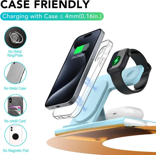 Miniatura 3 de Estación de carga 3 en 1 para iPhone 17 - Cargador inalámbrico para productos Apple para iPhone 17 16 15 14 13 12 11 Pro Max - Estación de carga Azul