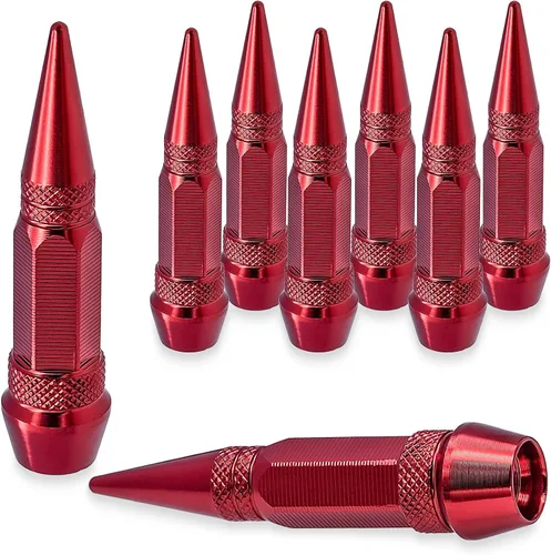 Miniatura 12 de 4 piezas de tapas de válvula de rueda con estilo púas, cubiertas universales de válvula de rueda de aleación de aluminio a prueba de polvo