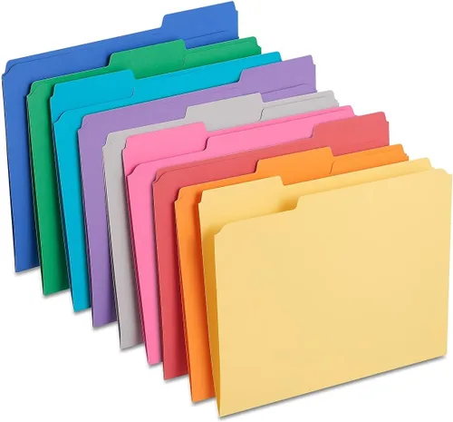 Staples Carpetas de archivos reforzadas, tamaño carta, pestañas de corte de 1/3, colores surtidos, stock de 10.5 puntos resistente, 100/caja Colores