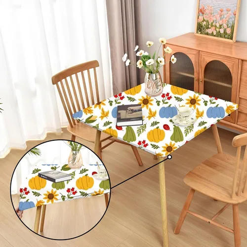 Miniatura 33 de Mantel ajustado blanco con elástico para mesas plegables de 48x48 pulgadas, manteles lavables y elásticos de elastano para mesas de cartas, manteles