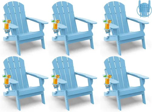 Miniatura 40 de GREENVINES Juego de 2 sillas plegables Adirondack Plástico HDPE Silla para hoguera Todo clima Portavasos Rojo para terraza, patio