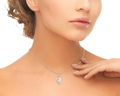 Miniatura 2 de THE PEARL SOURCE Collar con colgante de estrella fugaz de perlas cultivadas de agua salada Akoya blanca genuina de 0.315-0.354 in para mujer, Perla