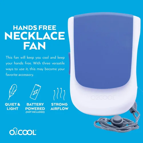 Miniatura 8 de O2COOL Ventilador de collar de lujo, alimentado por pilas, ventilador de refrigeración personal manos libres con cordón ajustable, soporte de mesa +