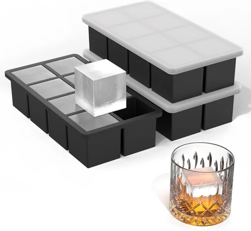 Bangp Bandejas de silicona para cubitos de hielo con marco reforzado de metal (paquete de 3), bandeja grande para cubitos de hielo con tapa, molde
