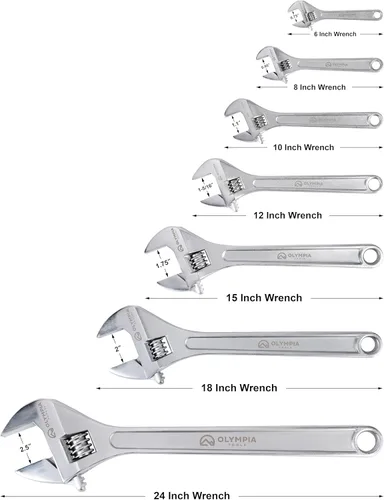 Miniatura 8 de Olympia Tools Llave ajustable de 15 pulgadas, acero forjado de alta resistencia, cromado, mandíbulas mecanizadas de precisión, resistente a