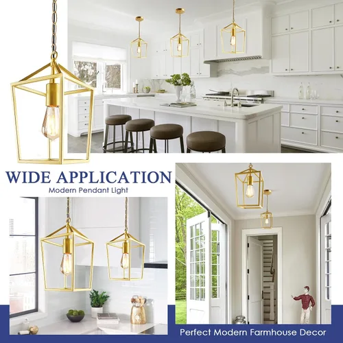 Miniatura 7 de Sheetea Paquete de 2 luces colgantes doradas para isla de cocina, modernas luminarias colgantes de mediados de siglo lámpara colgante para cocina