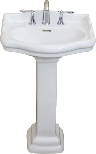 Miniatura 11 de Fine Fixtures Roosevelt Lavabo de Pedestal para Baño – Lavabo de Pedestal Pequeño de 22 Pulgadas, Porcelana Vítrea Duradera con Grifo de Lavabo