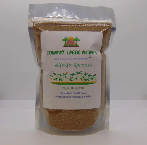 Semilla de germinación de alfalfa, sin OMG, 12 onzas, marca Country Creek LLC, alta germinación de brotes, semillas comestibles, jardinería,