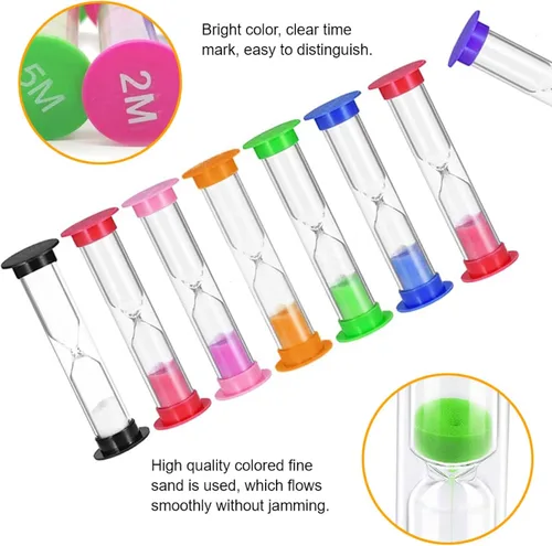 Miniatura 3 de Juego de 8 relojes de arena coloridos para niños, 20 segundos, 30 segundos, 1 minuto, 2 minutos, 3 minutos, 4 minutos, 5 minutos, 10 minutos