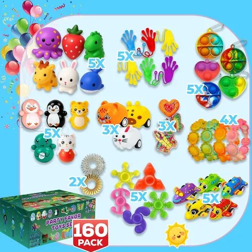Miniatura 2 de Paquete de 160 Piezas de Juguetes Fidget para Fiestas, Conjunto Sensorial Pop Seleccionado al Azar, Calcomanías de Regalo para Niños Adultos Niño