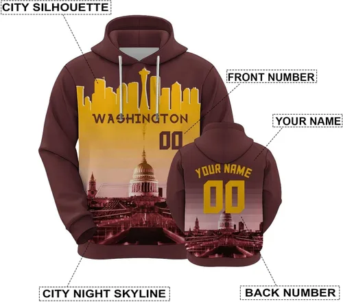 Miniatura 75 de Custom Football Hoodies City Night Skyline Personalized Sweatshirt Name Number Fan Gift Pullover for Men Women Youth
