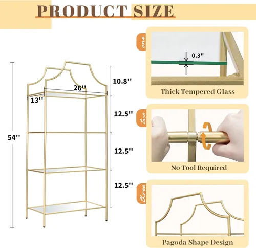 Miniatura 3 de Estantería de 4 niveles, estante de metal para almacenamiento, estantería de almacenamiento alta, moderna funda abierta para dormitorio, sala