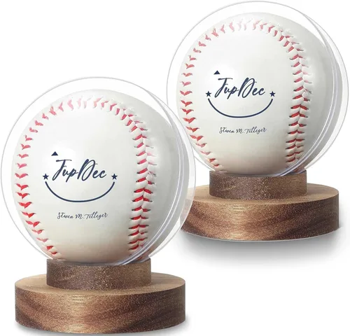 Miniatura 9 de JupDec Caja de Exhibición de Béisbol, Soporte Redondo Transparente para Bola con Base de Madera, Caja de Soporte para Autógrafos de Béisbol para Una