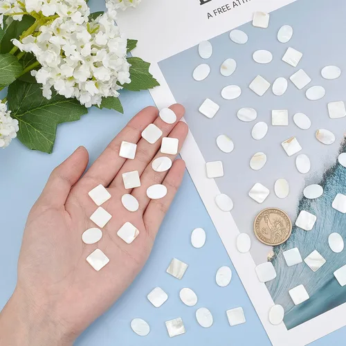 Miniatura 3 de GORGECRAFT 2 Styles 100PCS Bulk Mother of Pearl Mosaic Tiles Natural Shell Tiles White Square Round Mother-of-Pearl Mosaic Tiles for Home Decoration