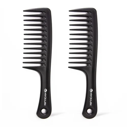 HYOUJIN - Juego de dos peines grandes de dientes anchos, peines desenredantes para ducha, para cabello húmedo o seco, cepillo de peinado para Negro