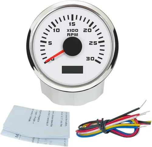 Miniatura 5 de ELING 52mm Generador 3000RPM Tacómetro con medidor de horas 12V 24V con retroiluminación roja Negro+Negro