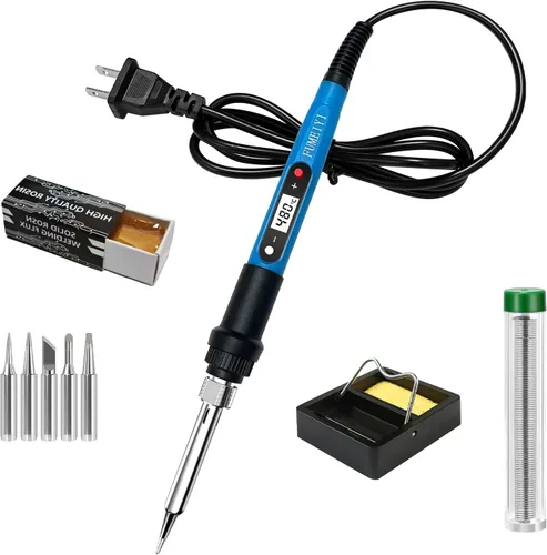 Miniatura 7 de Kit de soldador de hierro, 21 en 1 con temperatura ajustable, 5 puntas de soldadura, soldador de 60 W, alambre de soldadura, bomba desoldadora