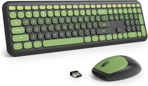Miniatura 21 de Combo de teclado y mouse inalámbricos de 104 teclas, tamaño completo, color azul con teclas redondas silenciosas, ideal para portátiles y Azul blanco