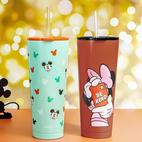 Miniatura 4 de Zak Designs Disney Minnie Mouse - Vaso de viaje de acero inoxidable con aislamiento al vacío con tapa a prueba de salpicaduras, incluye popote