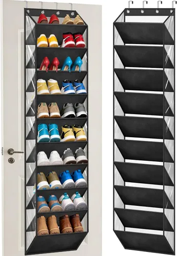 Miniatura 9 de AOODA Organizador de zapatos transparente sobre la puerta de almacenamiento que sostiene 12 pares, zapatero colgante de puerta estrecha