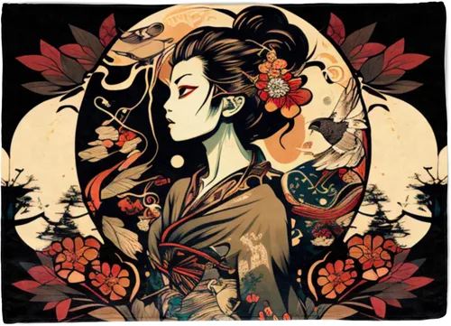 GOLEHS Tapiz de emperatriz japonesa mística, disponible en tamaños de 30 a 90 pulgadas, con herramientas de fácil instalación incluidas (tamaño: 60 1