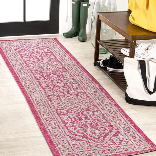 Miniatura 82 de Eyely BMS101D-28 - Alfombra de pasillo con textura de medallón de Santa Mónica Slesi, para interiores y exteriores, estilo costero, bohemio, Gris