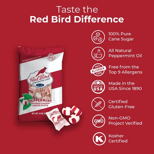 Miniatura 3 de Red Bird Caramelo de menta suave, envuelto individualmente, mentas de aliento sin gluten, bolsa de 10 onzas