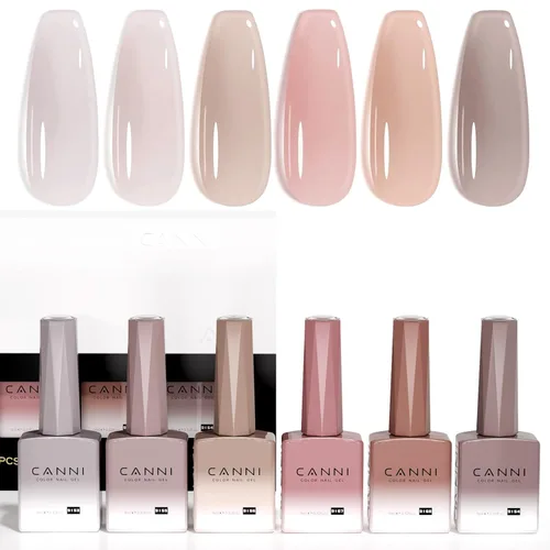 Miniatura 25 de CANNI Juego de esmaltes de uñas de gel marrón sin hema, 6 colores de 0.3 onzas líquidas, kit de esmalte de gel de color marrón claro, azul nude, kit