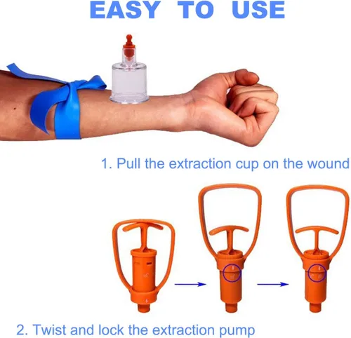 Miniatura 2 de Kit para Mordedura de Serpiente, Kit para Picadura de Abeja, Suministros de Primeros Auxilios de Emergencia, Bomba de Succión Extractora de Veneno