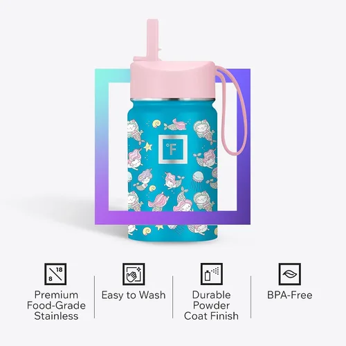 Miniatura 5 de IRON °FLASK Botella de Agua para Niños - Tapa con Pajilla, 20 Calcomanías con Nombre, Acero Inoxidable Aislado al Vacío, Vaso de Viaje de Doble