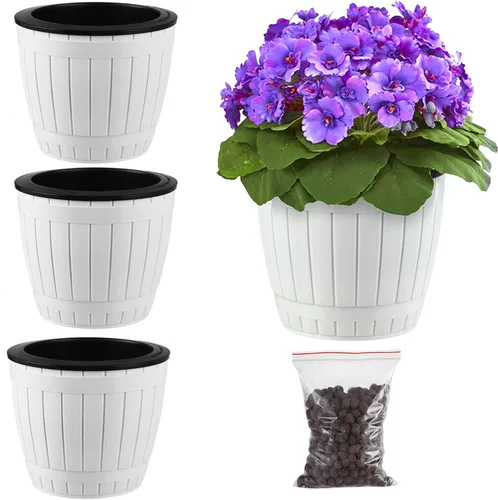 Planterhoma Paquete de 3 macetas de riego automático para plantas de interior, macetas de plástico de 7.1 pulgadas, color blanco