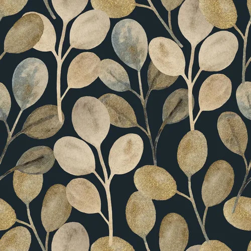 BaoHArtHome Gold Leaf - Papel tapiz vintage para despegar y pegar, decoración de pared negra, papel de contacto floral, vinilo extraíble, retro,