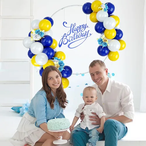 Miniatura 6 de FEYG - Juego de arco de globos, 50 globos de color azul, amarillo y blanco. Globos de látex para cumpleaños, bodas, baby shower, compromiso, Azul