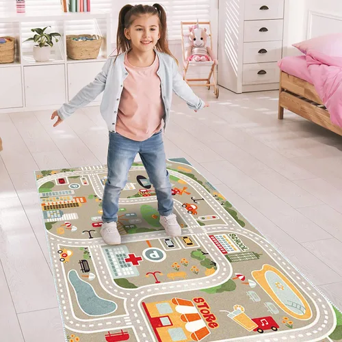 Miniatura 2 de Alfombra de juegos para niños, alfombra de juego para autos de juguete y trenes, alfombra de área de juegos con respaldo de goma, alfombra