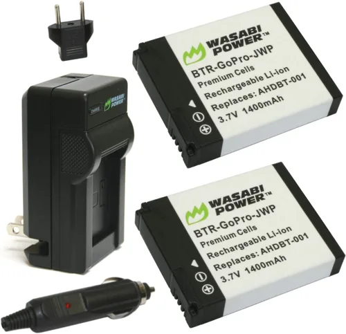 Wasabi Power Batería de repuesto (paquete de 2) y cargador compatible con HERO2, original HD Hero (modelo 2010), repuesto para AHDBT-001, AHDBT-002