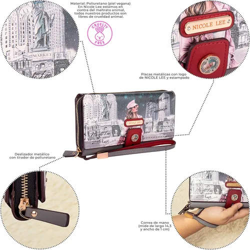 Miniatura 2 de Nicole Lee Cartera plegable con solapa y correa de muñeca desmontable, cartera de mano de noche, múltiples tarjeteros y ventanas de identificación
