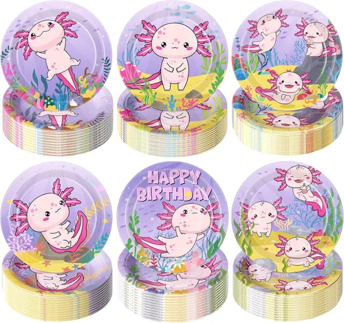 Miniatura 18 de Gerrii 60 platos de papel para fiesta de cumpleaños de ajolote azul de 7 pulgadas, decoraciones de ajolote azul, platos desechables para cenas