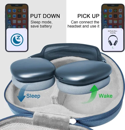 Miniatura 2 de Funda de viaje Sleep Mode para AirPods Max, funda rígida de transporte GEVO para auriculares Apple AirPods Max, bolsa de almacenamiento portátil Azul