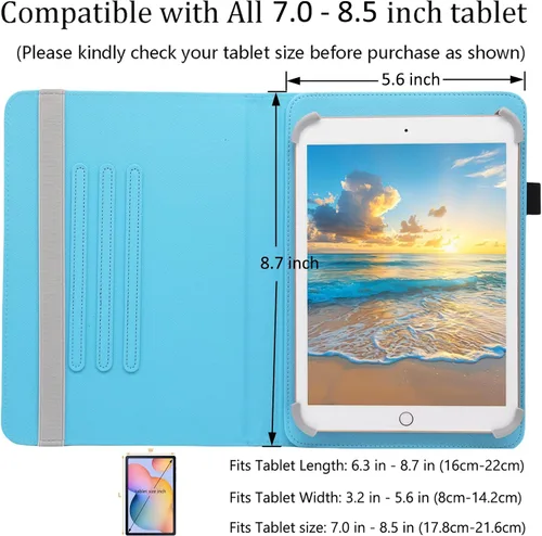 Miniatura 6 de Funda universal para tablet Android de 7 y 8 pulgadas, Dluggs de piel sintética, con soporte giratorio de 360 grados y múltiples ángulos