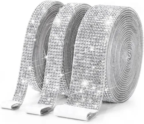 Miniatura 11 de 3 rollos de 8 m de cinta autoadhesiva de diamantes de imitación con cristal - Rollo de envoltura de pegatinas de diamantes brillantes DIY