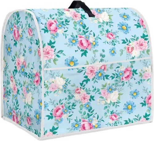 Piezas de mezclador floral, funda para batidora de cocina con patrón de margaritas azules con mango superior portátil, lavable a máquina, accesorios