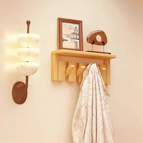 Miniatura 24 de Percheros montados en la pared, ganchos para llaves de piano, colgador de madera maciza natural, tela no tejida, perchas para armario, cocina