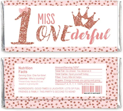 Miniatura 2 de Big Dot of Happiness 1er cumpleaños Little Miss Onederful - Envoltura de barra de caramelo para niña, recuerdos de fiesta de primer cumpleaños