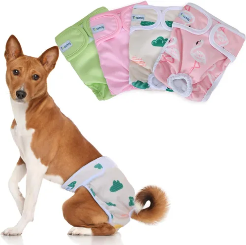Teamoy – Pañales lavables para perros hembras, reutilizables, súper absorbentes y cómodos Flamingo+ Cloud+ Verde+ Rosa (4 piezas)