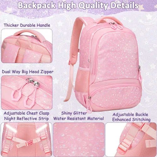 Miniatura 76 de Juego de mochila para niñas y adolescentes, mochila escolar para niños con bolsa para el almuerzo, estuche para lápices, mochilas escolares