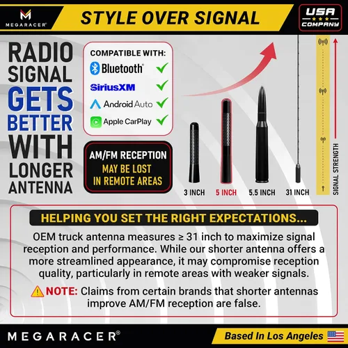Miniatura 7 de Antena corta de fibra de carbono negra de 5 pulgadas para Ford F150 F250 Bronco RAM 1500 Chevy Silverado GMC Sierra Wrangler Gladiator Tundra Tacoma