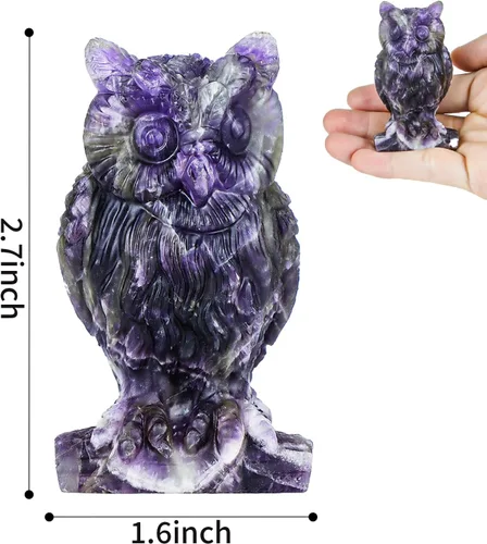 Miniatura 3 de SMQ Amethyst Crystal Owl Statue Hand Carved Gem Owl Figurine Animal Carvings Collective Reiki Healing Statue for Home Office Decoration