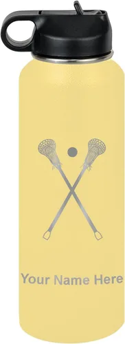 Miniatura 69 de LaserGram Botella de agua personalizada, palitos de lacrosse, acero inoxidable de doble pared aislada al vacío con popote superior, regalo grabado